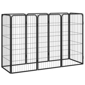 8-Panel Dog Playpen Black 19.7"x39.4" Powder-coated Steel