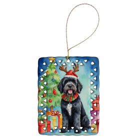 Portuguese Water Dog Christmas Reindeer Porcelain Ornament Christmas Tree Hanging Decorations for Home Christmas Holiday, Rectangle, Gift, Multicolor