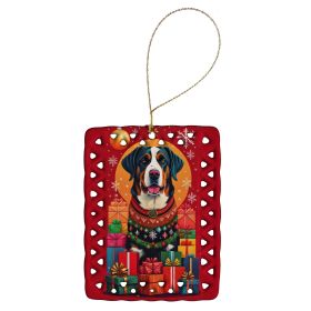 Greater Swiss Mountain Dog Holiday Christmas Porcelain Ornament Christmas Tree Hanging Decorations for Home Christmas Holiday, Rectangle, Gift