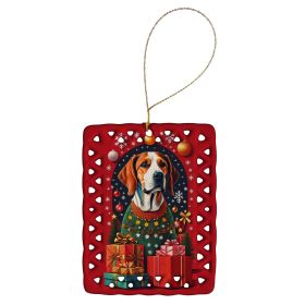 American Foxhound Dog Holiday Christmas Porcelain Ornament Christmas Tree Hanging Decorations for Home Christmas Holiday, Rectangle, Gift, Multicolor