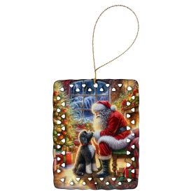 Portuguese Water Dog and Santa Claus Porcelain Ornament Christmas Tree Hanging Decorations for Home Christmas Holiday, Rectangle, Gift, Multicolor