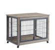 Furniture Style Dog Crate Side Table on Wheels with Double Doors and Lift Top.Grey,38.58''w x 25.5''d x 27.36''h.