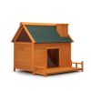 Wooden Dog House, Indoor Outdoor Pet Shelter with Platform, PVC Curtain, Door, Asphalt Roof, Pet House for Small to Medium Sized Dogs, Orange