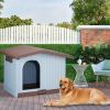 34 inch Large Plastic Dog House with Liftable Roof, Indoor Outdoor Doghouse Puppy Shelter with Detachable Base and Adjustable Bar Window