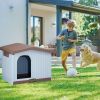 34 inch Large Plastic Dog House with Liftable Roof, Indoor Outdoor Doghouse Puppy Shelter with Detachable Base and Adjustable Bar Window