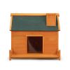 Wooden Dog House, Indoor Outdoor Pet Shelter with Platform, PVC Curtain, Door, Asphalt Roof, Pet House for Small to Medium Sized Dogs, Orange