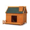 Wooden Dog House, Indoor Outdoor Pet Shelter with Platform, PVC Curtain, Door, Asphalt Roof, Pet House for Small to Medium Sized Dogs, Orange