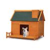 Wooden Dog House, Indoor Outdoor Pet Shelter with Platform, PVC Curtain, Door, Asphalt Roof, Pet House for Small to Medium Sized Dogs, Orange