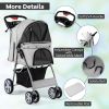 Folding Pet Stroller with Adjustable Canopy for Outdoor